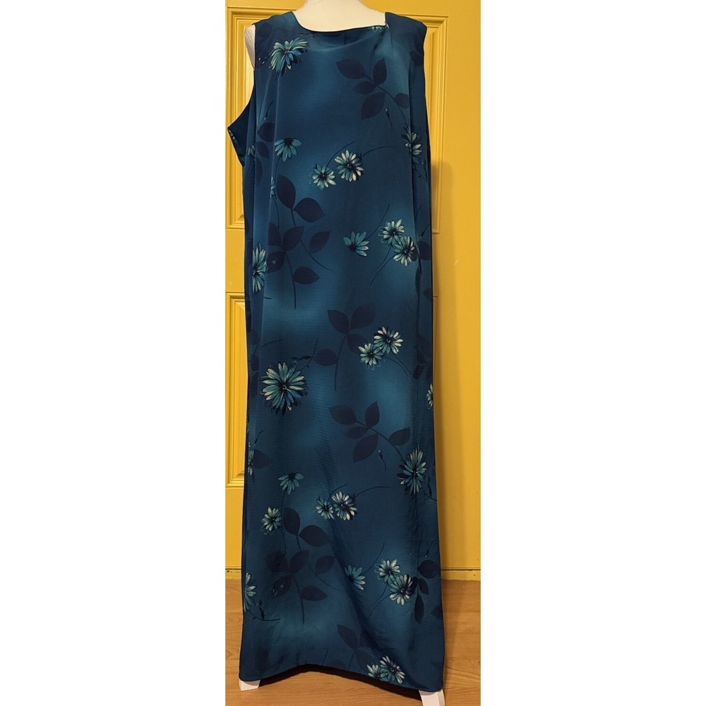 Laura Scott Blue Turquoise Floral Print Sleeveless Sheath Dress Women's 24W